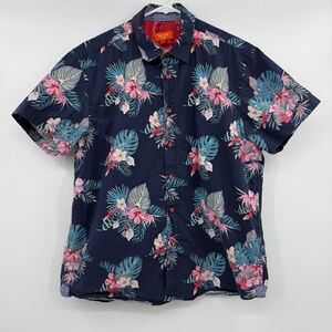 Tallia Sport Hawaiian Shirt Men Large Blue Button Up Short Sleeve Tropical